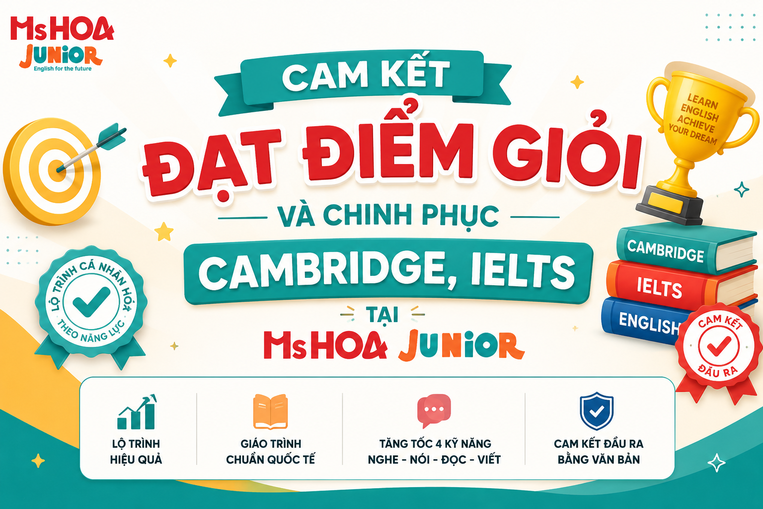 Cam kết đạt điểm giỏi và chinh phục Cambridge, IELTS tại Ms Hoa Junior